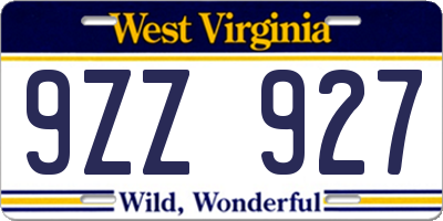 WV license plate 9ZZ927