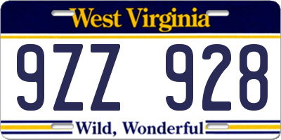 WV license plate 9ZZ928