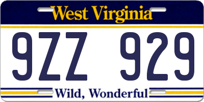 WV license plate 9ZZ929