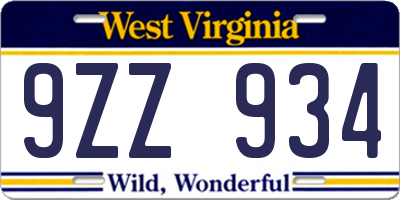 WV license plate 9ZZ934