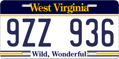 WV license plate 9ZZ936
