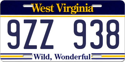 WV license plate 9ZZ938