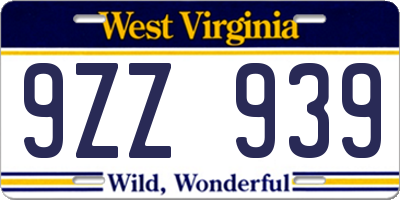 WV license plate 9ZZ939