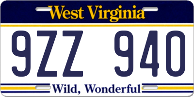 WV license plate 9ZZ940