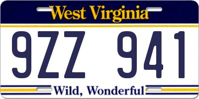 WV license plate 9ZZ941