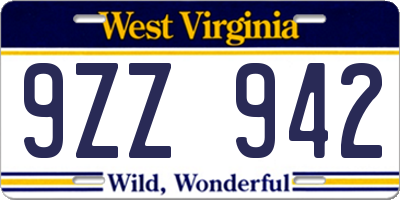 WV license plate 9ZZ942