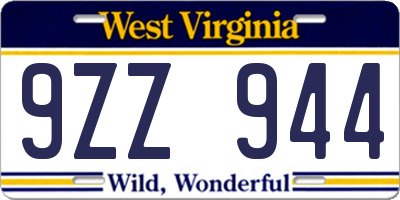 WV license plate 9ZZ944