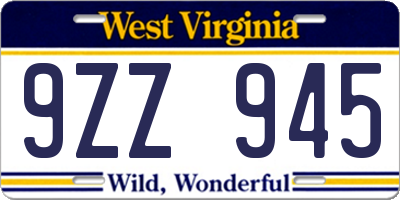 WV license plate 9ZZ945