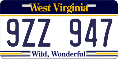 WV license plate 9ZZ947