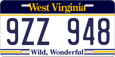 WV license plate 9ZZ948