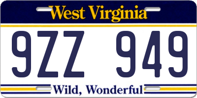WV license plate 9ZZ949