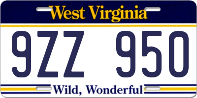 WV license plate 9ZZ950