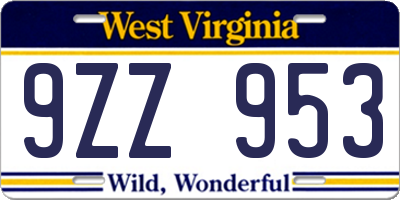 WV license plate 9ZZ953