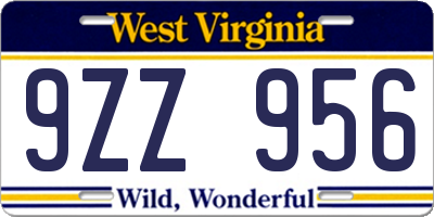 WV license plate 9ZZ956