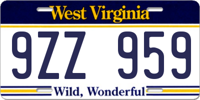 WV license plate 9ZZ959