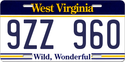WV license plate 9ZZ960