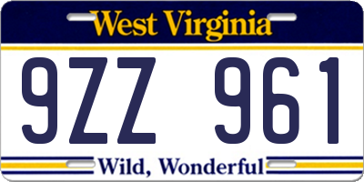 WV license plate 9ZZ961