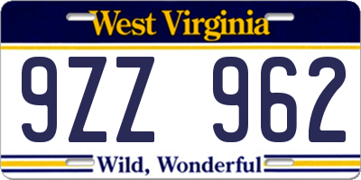 WV license plate 9ZZ962