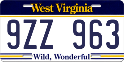 WV license plate 9ZZ963
