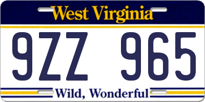 WV license plate 9ZZ965