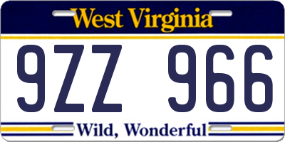 WV license plate 9ZZ966