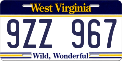 WV license plate 9ZZ967