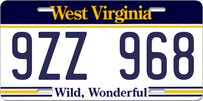 WV license plate 9ZZ968