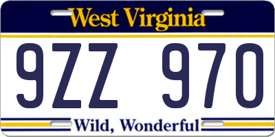 WV license plate 9ZZ970