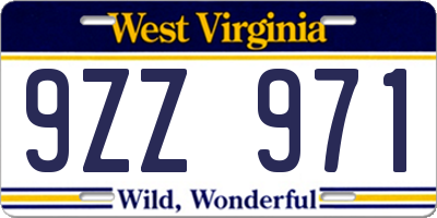 WV license plate 9ZZ971
