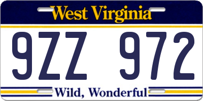 WV license plate 9ZZ972