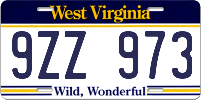 WV license plate 9ZZ973
