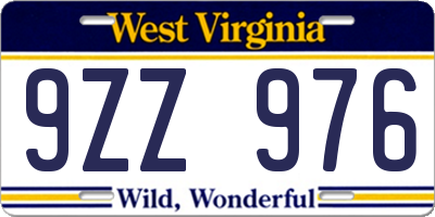 WV license plate 9ZZ976