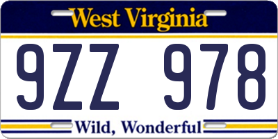 WV license plate 9ZZ978