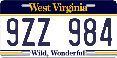 WV license plate 9ZZ984