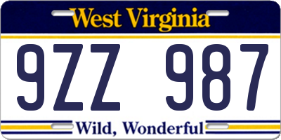 WV license plate 9ZZ987