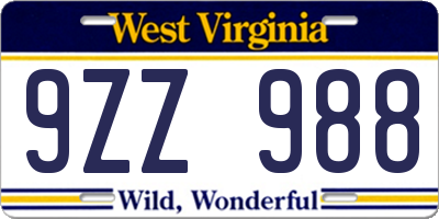 WV license plate 9ZZ988