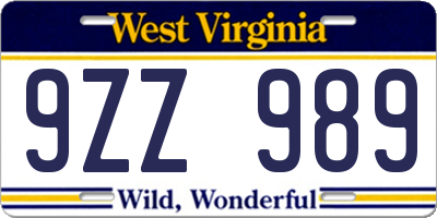 WV license plate 9ZZ989