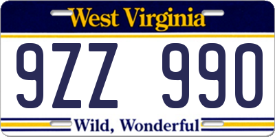 WV license plate 9ZZ990