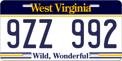 WV license plate 9ZZ992