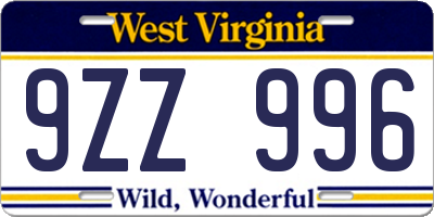 WV license plate 9ZZ996