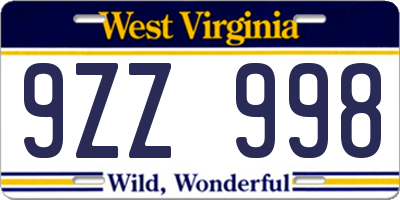 WV license plate 9ZZ998