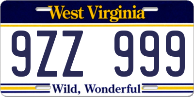 WV license plate 9ZZ999