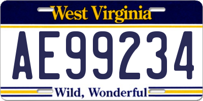 WV license plate AE99234