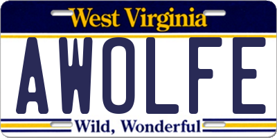 WV license plate AWOLFE