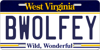 WV license plate BWOLFEY