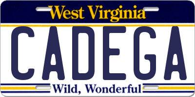 WV license plate CADEGA