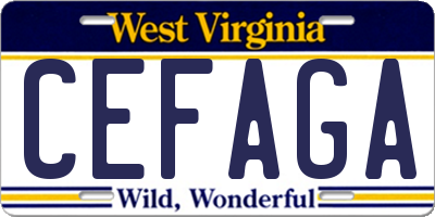 WV license plate CEFAGA