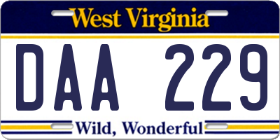 WV license plate DAA229