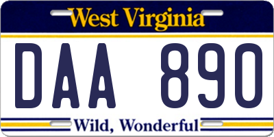 WV license plate DAA890
