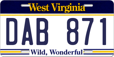 WV license plate DAB871